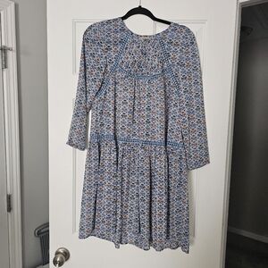 HOLDING HORSES Blue and White Floral Long Sleeve Dress Size 8